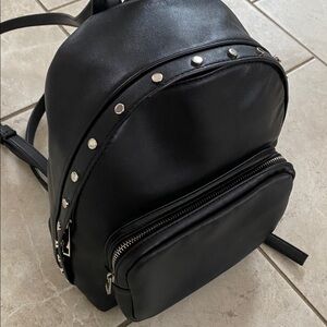 Berksha Black Leather Silver Studded Mini Backpack